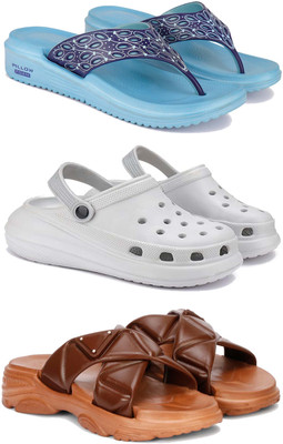 WINGSCRAFT Women Flip Flops(Beige, White, Blue , 6)