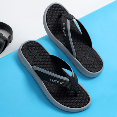 FLITE Men Slippers(Grey, Black , 9)