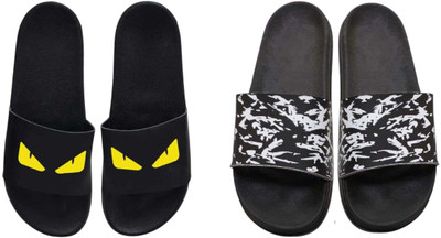 nvisan Men Slides(White, Yellow, Black , 9)