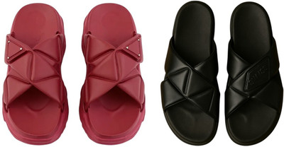 Shivaru trader Women Slippers(Maroon, Black , 4)