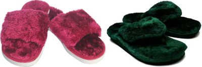 rexizone Women Flip Flops(Green, Maroon , 7)