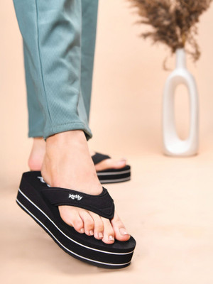 Katty Women Newly Launch Premium Trendy Colorful Comfortable Lightweight Stylish Antiskid Slippers(Black , 8)