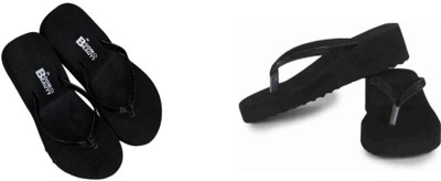 BOOMBEAUTY Women Flip Flops(Black, White , 5)