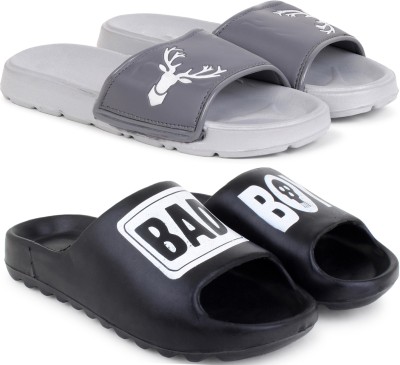 Kapani Fashion Men Slides(Grey, Black , 6)