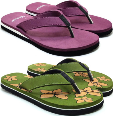VAHMAH Women Slippers(Maroon, Green , 7)