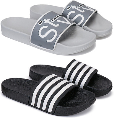 ORICUM Men Slides(Black, White, Grey , 9)