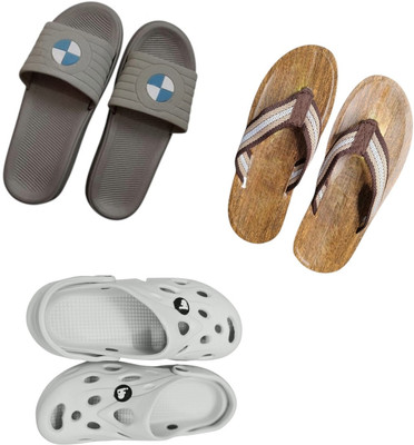 BLIBBERS Men Slippers(Grey, Brown, Off White , 9)