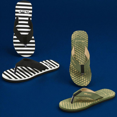 PKKART Men Slippers(Black, Green, White , 8)