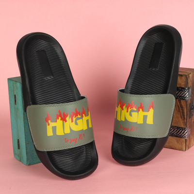 PERY-PAO Men Slides(Olive, Black , 6)