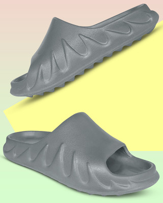 TieFit Men Thick Sole Extra Support ArchFit Slip On Slides for Men Waterproof and Anti Skid Slides(Grey , 8)