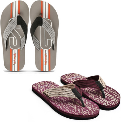 VAHMAH Men Slippers(Grey, Burgundy , 7)