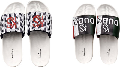 KICKSTYLE Men Slides(White, Black , 11)