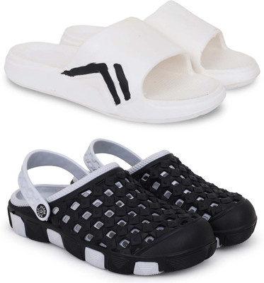 KAPYANSH Men Slippers(White, Grey , 9)