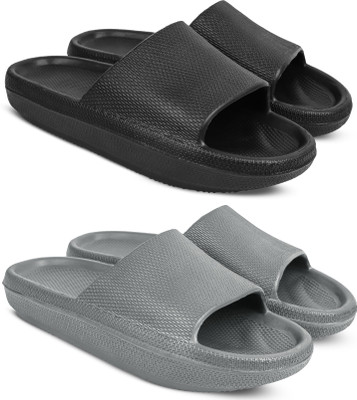 TieFit Men Stylish & Comfortable Breathable Slide Combo For Men Slides(Grey, Black , 8)