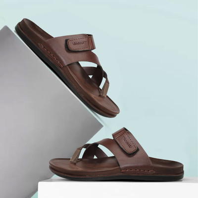 WALKLINE Men Flip Flops(Brown , 7)