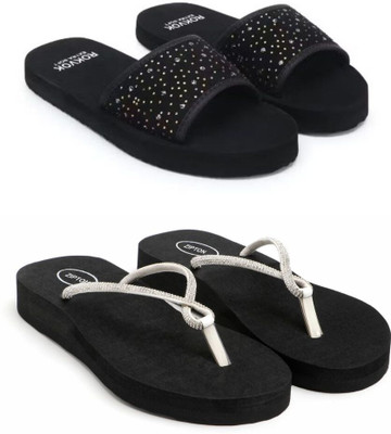 ROKVOK Women Slippers(Black , 6)