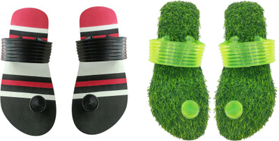 skyflip Men Slides(Red, Green , 5)