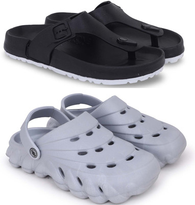 Pampy Angel Men Slippers(Black, Grey , 7)