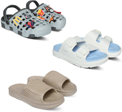 Acorn Men Slides(Grey, Blue, Beige , 9)