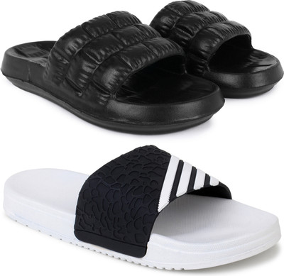 KAPYANSH Men Slides(Black, White , 8)