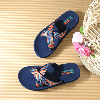 Doctor Health Super Soft Women Newly Launch Premium Trendy Colorful Comfortable Lightweight Stylish Antiskid Flip Flops(Navy , 7)