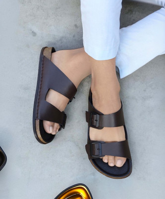 AKIKO Men Slides(Brown , 9)