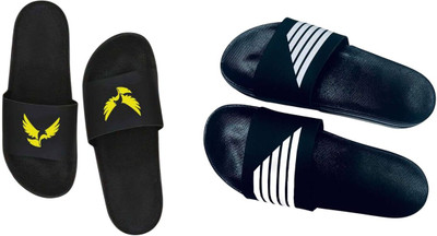 nvisan Men Slides(White, Yellow, Black , 9)