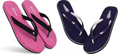 DASHNY Women Flip Flops(Pink, Blue , 6)