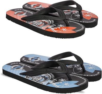 Paragon Men Combos Comfort Durable Waterproof Dailywear Combo Pack of 2 Flip Flops(Orange, Blue , 6)