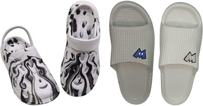 BLIBBERS Men Slides(Off White, Grey , 9)