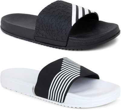 KAPYANSH Men Slides(Black, White , 9)
