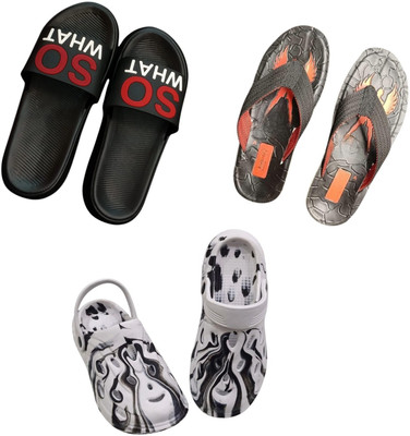 BLIBBERS Men Slippers(Black, Black, Off White , 9)