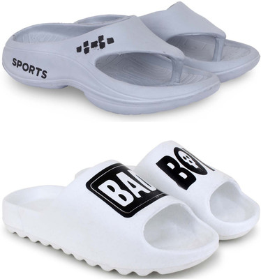 KAPYANSH Men Slippers(Grey, White , 8)