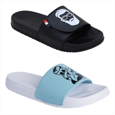 Foot Print Men Flip Flops(Multicolor , 10)
