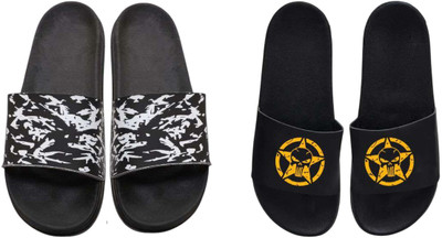 nvisan Men Slides(White, Yellow, Black , 9)