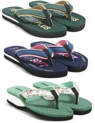 zebio Women Slippers(Green, Yellow, Navy, Pink, Green , 5)