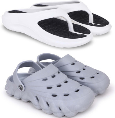 KAPYANSH Men Slippers(White, Grey , 6)