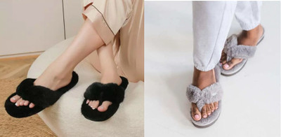 Sale YUG Women Flip Flops(Black, Grey , 4)