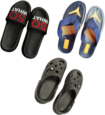 BLIBBERS Men Slippers(Black, Blue, Grey , 8)