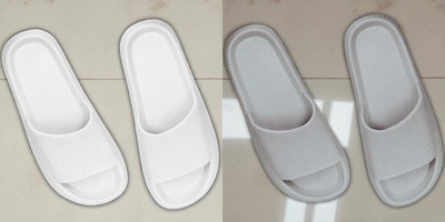 Shoepro Men Slides(Off White, Grey , 6)