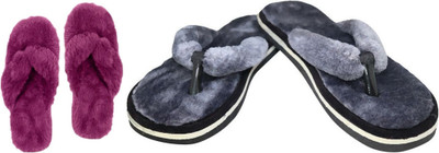 rexizone Women Flip Flops(Grey, Purple , 5)