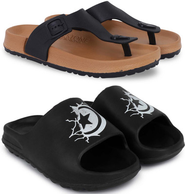 KAPYANSH Men Slippers(Beige, Black , 7)