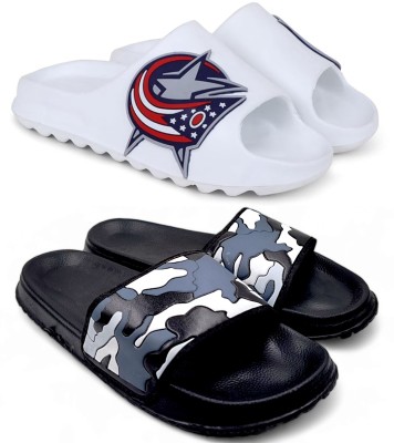 KAPYANSH Men Slides(White, Black , 10)