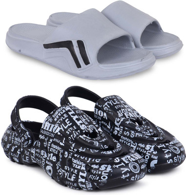 Pampy Angel Men Slippers(Grey, Black , 9)