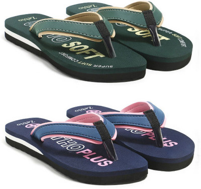 zebio Women Slippers(Green, Yellow, Pink, Blue , 6)