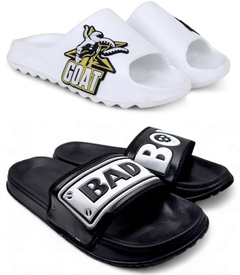 KAPYANSH Men Slides(White, Black , 7)