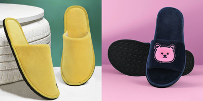 Y key Women Flip Flops(Yellow, Navy , 6)