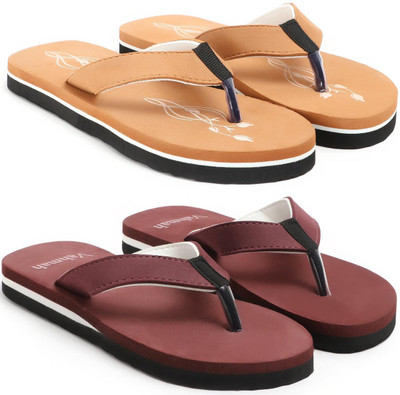 VAHMAH Women Slippers(Tan, Maroon , 4)