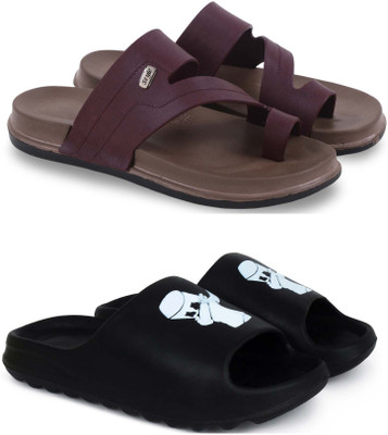 Pampy Angel Men Slippers(Maroon, Black, Brown , 8)