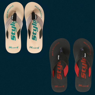 PKKART Men Slippers(Beige, Red , 8)